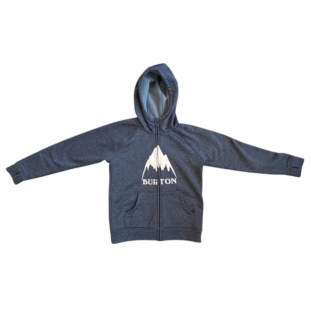 Burton Oak Full Zip Hoodie Boys Medium Blue Heather Fleece Mountain Logo 16234